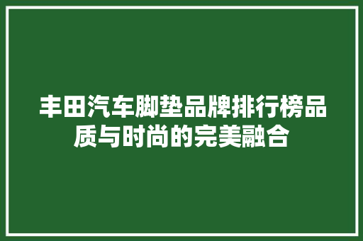 丰田汽车脚垫品牌排行榜品质与时尚的完美融合