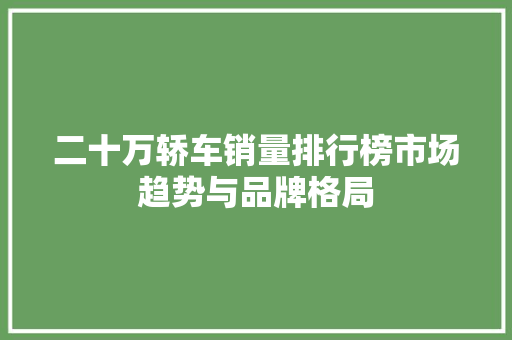 二十万轿车销量排行榜市场趋势与品牌格局