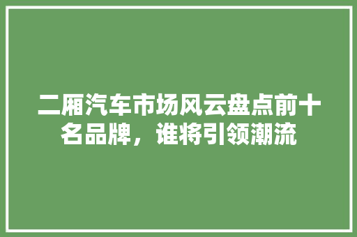 二厢汽车市场风云盘点前十名品牌，谁将引领潮流
