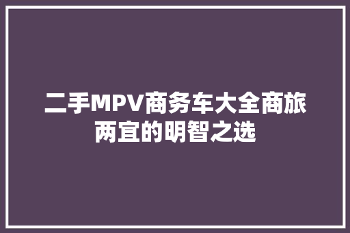 二手MPV商务车大全商旅两宜的明智之选