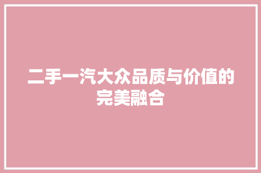 二手一汽大众品质与价值的完美融合