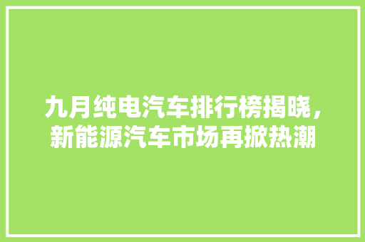 九月纯电汽车排行榜揭晓，新能源汽车市场再掀热潮