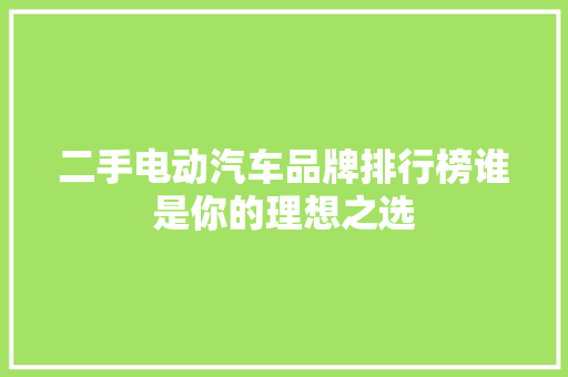 二手电动汽车品牌排行榜谁是你的理想之选