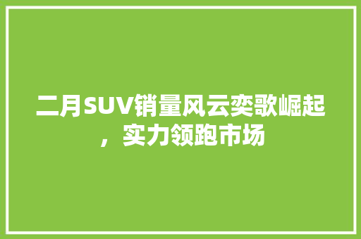 二月SUV销量风云奕歌崛起，实力领跑市场