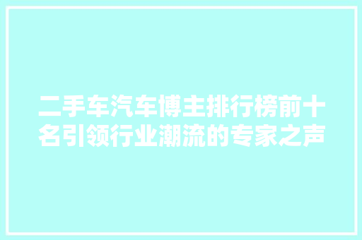 二手车汽车博主排行榜前十名引领行业潮流的专家之声