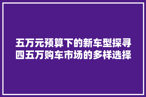 五万元预算下的新车型探寻四五万购车市场的多样选择