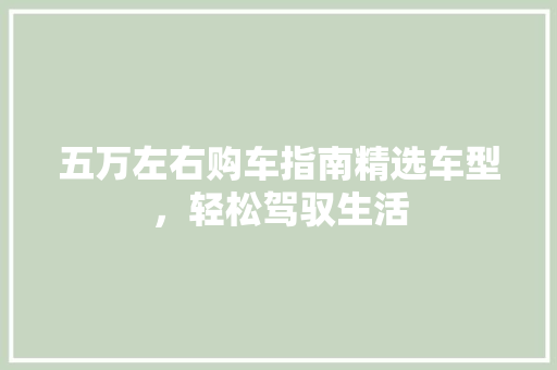 五万左右购车指南精选车型，轻松驾驭生活