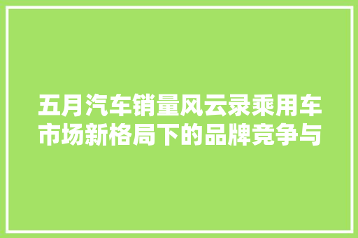 五月汽车销量风云录乘用车市场新格局下的品牌竞争与趋势分析