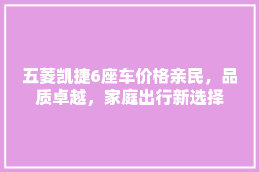 五菱凯捷6座车价格亲民，品质卓越，家庭出行新选择