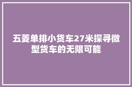 五菱单排小货车27米探寻微型货车的无限可能