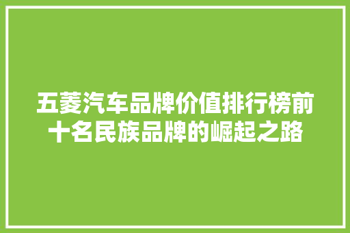 五菱汽车品牌价值排行榜前十名民族品牌的崛起之路
