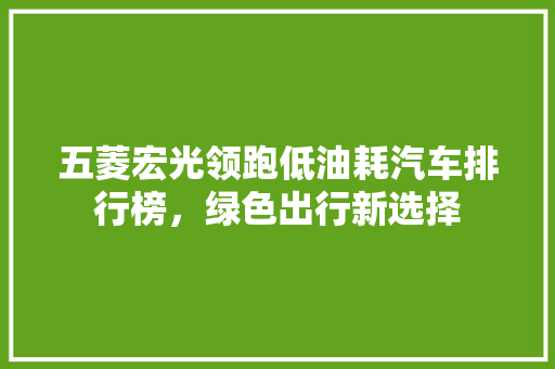 五菱宏光领跑低油耗汽车排行榜，绿色出行新选择