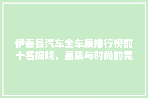 伊吾县汽车全车膜排行榜前十名揭晓，品质与时尚的完美融合！