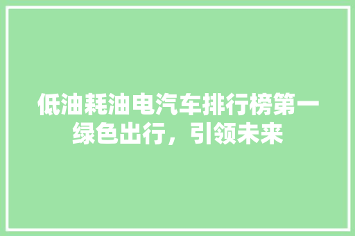低油耗油电汽车排行榜第一绿色出行，引领未来