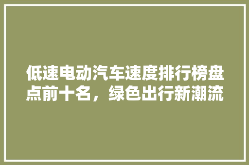 低速电动汽车速度排行榜盘点前十名，绿色出行新潮流