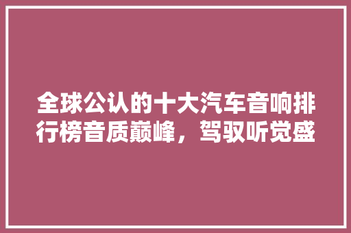 全球公认的十大汽车音响排行榜音质巅峰，驾驭听觉盛宴