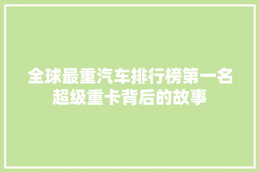 全球最重汽车排行榜第一名超级重卡背后的故事