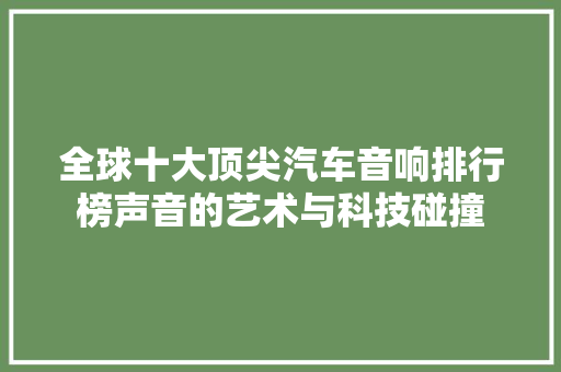 全球十大顶尖汽车音响排行榜声音的艺术与科技碰撞