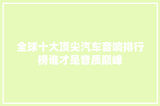 全球十大顶尖汽车音响排行榜谁才是音质巅峰