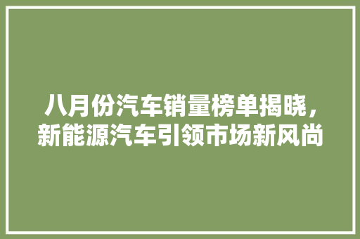八月份汽车销量榜单揭晓，新能源汽车引领市场新风尚