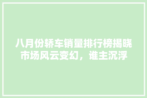 八月份轿车销量排行榜揭晓市场风云变幻，谁主沉浮