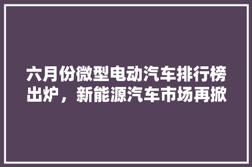 六月份微型电动汽车排行榜出炉，新能源汽车市场再掀热潮