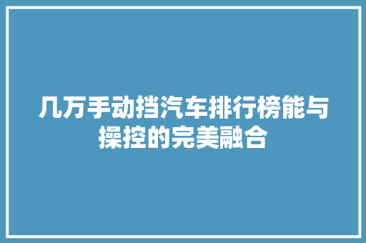 几万手动挡汽车排行榜能与操控的完美融合
