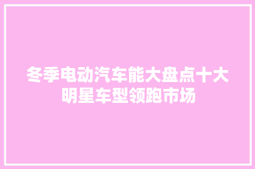 冬季电动汽车能大盘点十大明星车型领跑市场