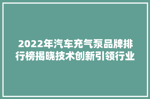 2022年汽车充气泵品牌排行榜揭晓技术创新引领行业新潮流