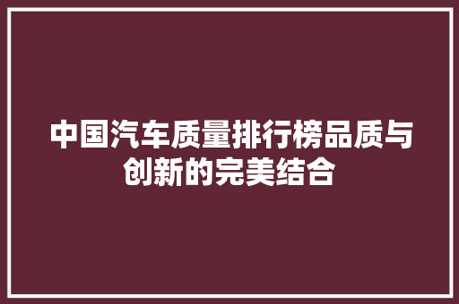 中国汽车质量排行榜品质与创新的完美结合