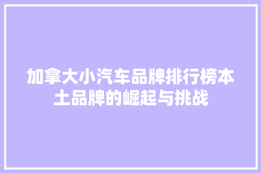 加拿大小汽车品牌排行榜本土品牌的崛起与挑战