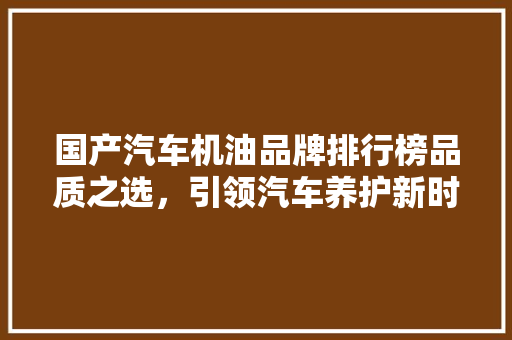 国产汽车机油品牌排行榜品质之选，引领汽车养护新时代
