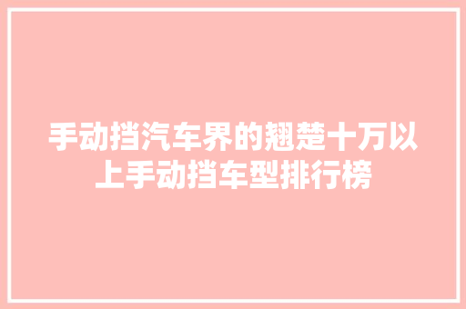 手动挡汽车界的翘楚十万以上手动挡车型排行榜