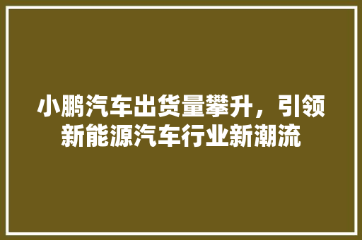小鹏汽车出货量攀升，引领新能源汽车行业新潮流