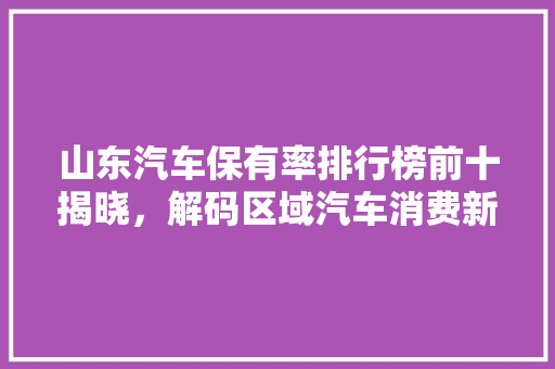 山东汽车保有率排行榜前十揭晓，解码区域汽车消费新趋势