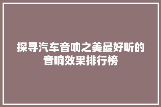 探寻汽车音响之美最好听的音响效果排行榜