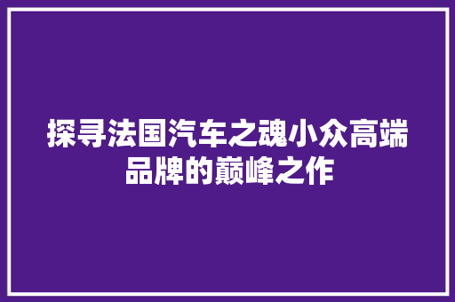 探寻法国汽车之魂小众高端品牌的巅峰之作