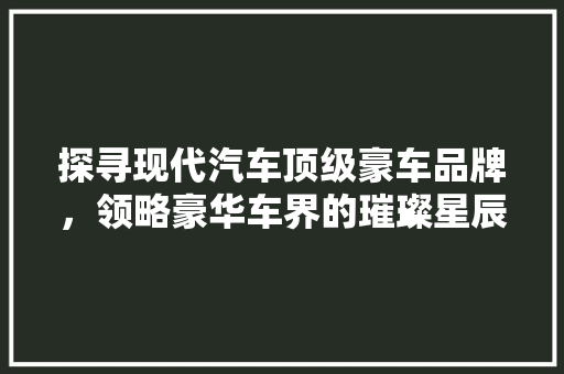 探寻现代汽车顶级豪车品牌，领略豪华车界的璀璨星辰