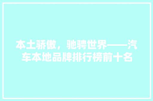 本土骄傲，驰骋世界——汽车本地品牌排行榜前十名