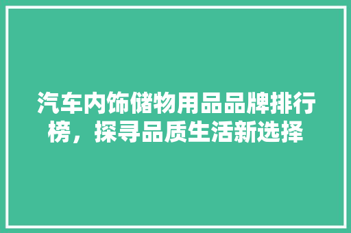 汽车内饰储物用品品牌排行榜，探寻品质生活新选择