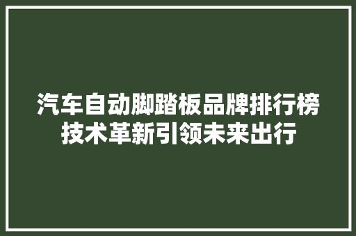 汽车自动脚踏板品牌排行榜技术革新引领未来出行