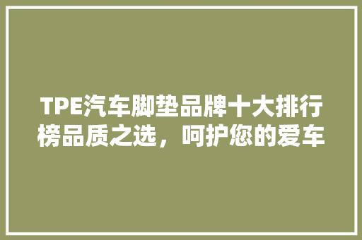 TPE汽车脚垫品牌十大排行榜品质之选，呵护您的爱车
