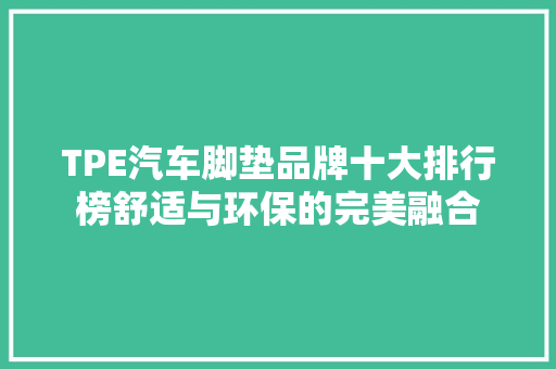 TPE汽车脚垫品牌十大排行榜舒适与环保的完美融合