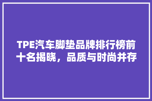 TPE汽车脚垫品牌排行榜前十名揭晓，品质与时尚并存