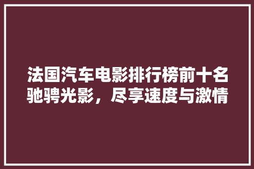 法国汽车电影排行榜前十名驰骋光影，尽享速度与激情