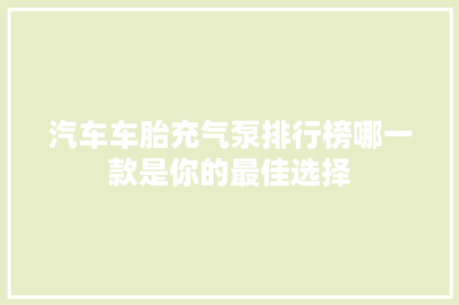 汽车车胎充气泵排行榜哪一款是你的最佳选择