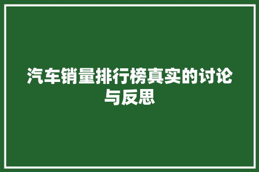 汽车销量排行榜真实的讨论与反思