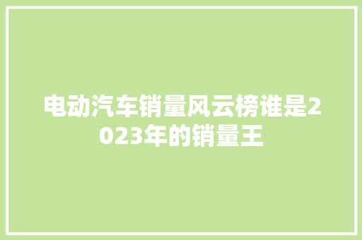 电动汽车销量风云榜谁是2023年的销量王
