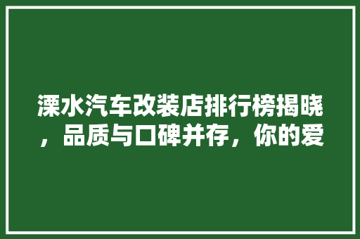 溧水汽车改装店排行榜揭晓，品质与口碑并存，你的爱车改装新选择