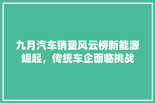九月汽车销量风云榜新能源崛起，传统车企面临挑战